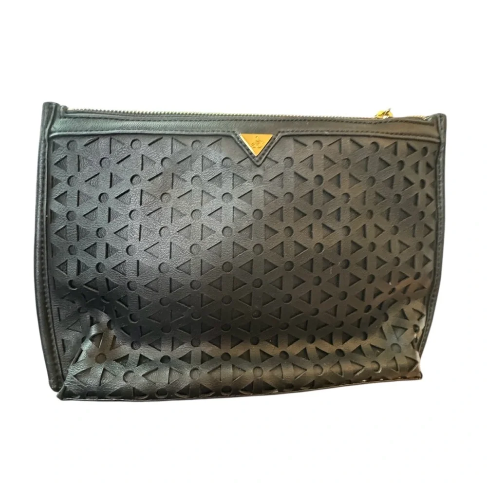 Sam Edelman Faux Leather Black and Silver Eyelet Wristlet Bag